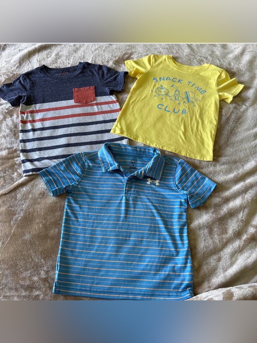 Cat & Jack Yellow "Snack Time Club" Tee and Blue Striped Polo Set